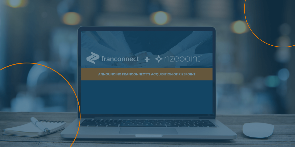 A laptop screen shows 'FranConnect + rizepoint"