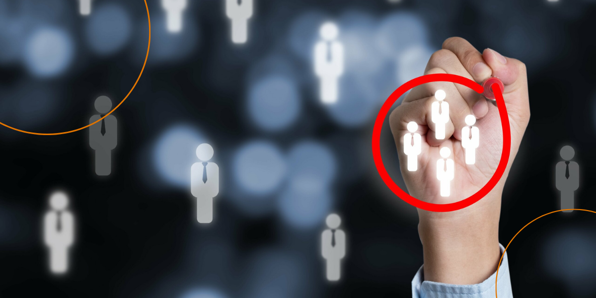 A man circles a group of digitized businessmen in a red circle